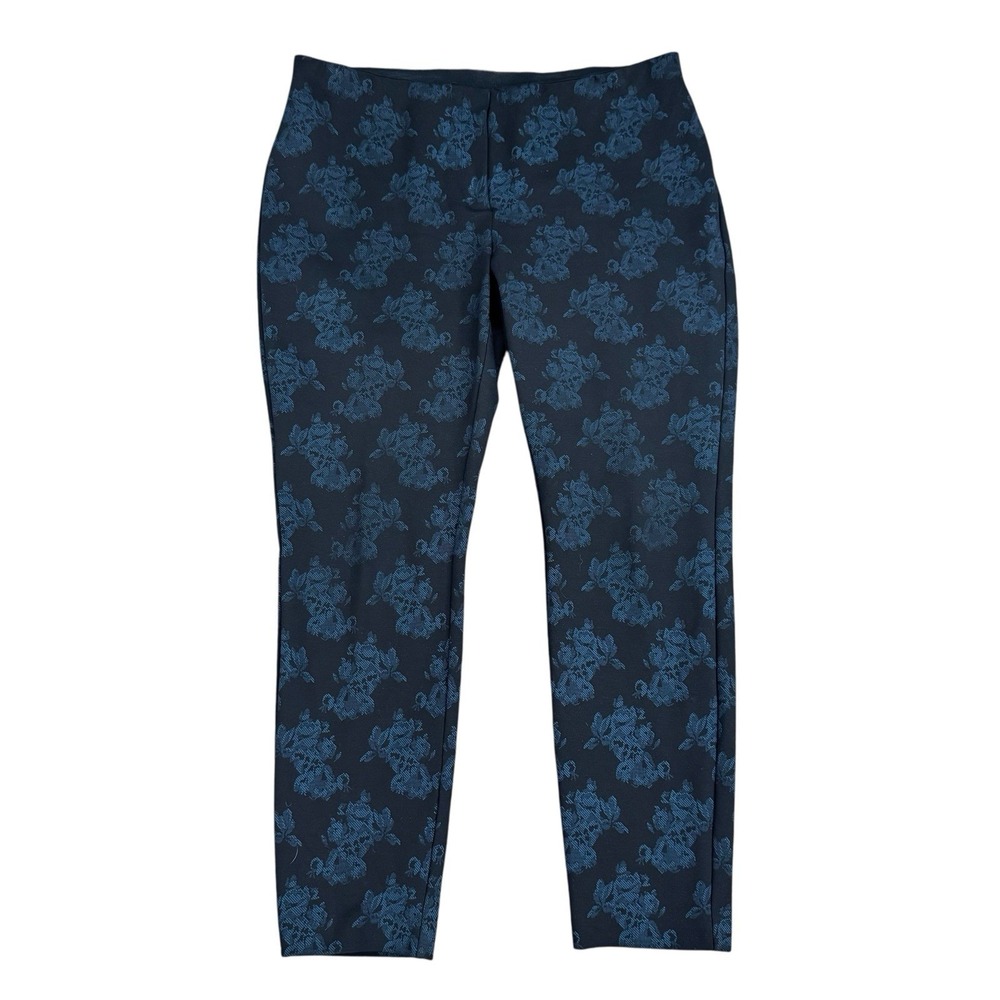 Goth Alfani Petite Floral Jacquard Slim Pants Black Blue Women 12P Dark Academia